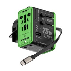 Mfish 75W Universal Travel Adapter with Retractable USB-C Cable, 3 USB-C & 1 …