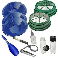 Sluice Monkey 11pc Blue Large Gold 1/4″ & 1/2″ Classifier Screen & Gold Pan Pan