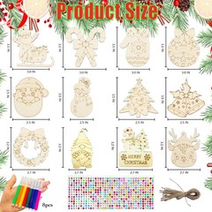 60PCS DIY Christmas Wooden Ornaments Unfinished Wood Slices Paintable Craft Kit