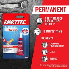 Loctite Nut & Bolt Threadlocker Red 271 Permanent Heavy Duty Adhesive, 6 ml