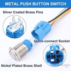 12mm LED ON OFF Waterproof Stainless Steel Latching Push Button Ring Switch