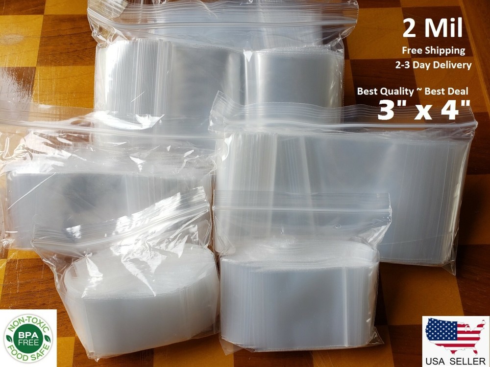 3″x 4″ CLEAR 2 MIL ZIP SEAL BAGS POLY PLASTIC RECLOSABLE LOCK MINI SMALL BAGGIES