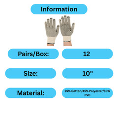 PVC Dots, Knitted Work Gloves, Ambidextrous, Cotton/Polyester, Size: Men – Women