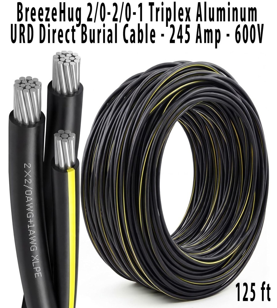 BreezeHug 2/0-2/0-1 Triplex Aluminum URD Direct Burial Cable-125 ft-180 Amp-600V