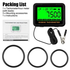 Digital Tachometer Hour Meter Waterproof IP68 RPM Alert 0-18000 LCD Backlight