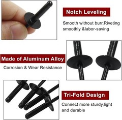 50Pcs Black Aluminum Tri-Fold Exploding Pop Rivets 3/16 Large Flange 3/16”x1′