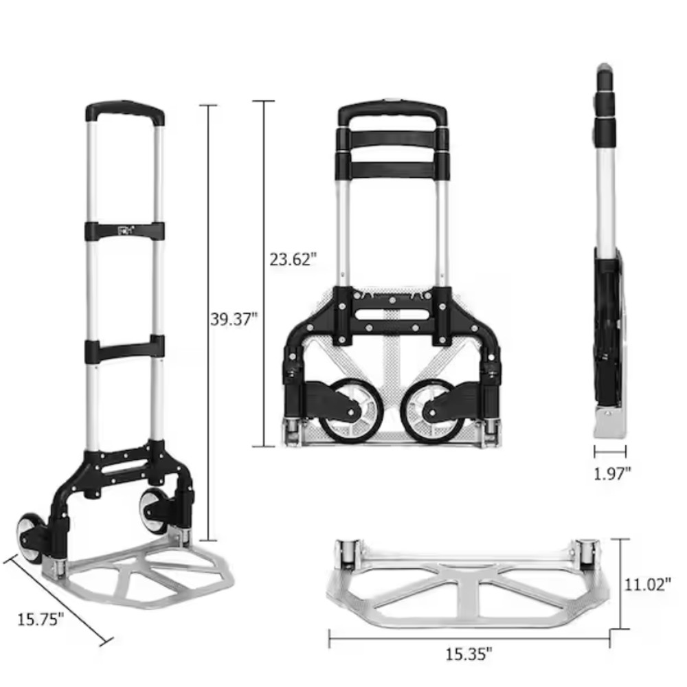 Folding Hand Truck Aluminum Portable Folding Hand Cart 165lbs Capacity Black