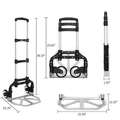Folding Hand Truck Aluminum Portable Folding Hand Cart 165lbs Capacity Black