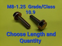 M8-1.25 x (CHOOSE LENGTH & QUANTITY) Grade 10.9 Metric Flange Bolts Yellow Zinc