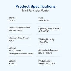 Multi-Parameter Patient Vital Signs Monitor ECG/NIBP/TEMP/RESP/SPO2/PR