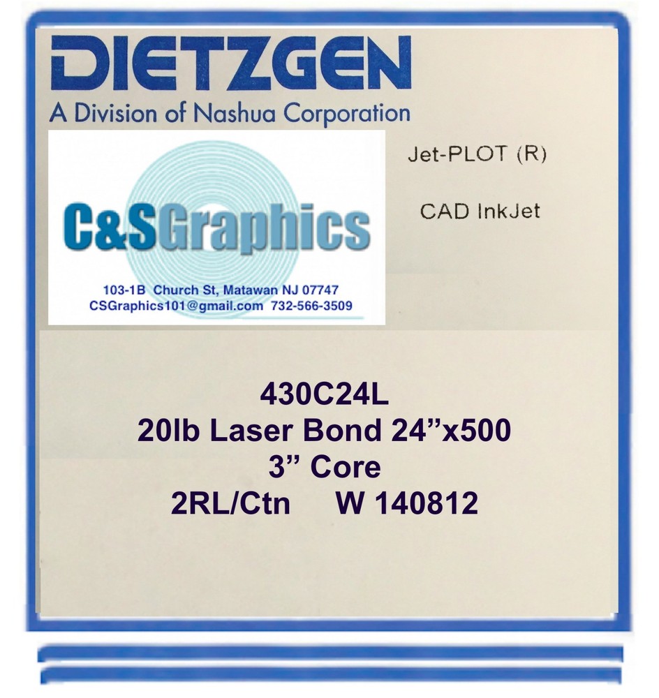 2 ROLLS 24″ x 500′ 20lb Bond Paper Wide Format Engineering Copier 3″ core