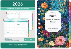 2026 Calendar Planner Inserts A5 5.5 Inch x 8.5 Inch with Flexible Removal Tabs