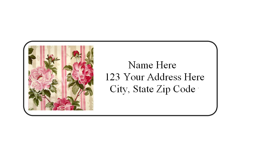 30 Pink & Red Flowers PERSONALIZED RETURN ADDRESS LABELS 1 in X 2 5/8 GLOSSY