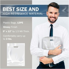 White Merchandise Plastic Shopping Bags – 100 Pack 9″ x 12″ with 1.5 mil Thic…