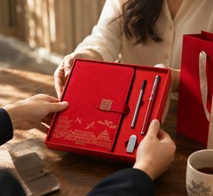Red Eco-Leather Notebook Gift Set w/ Pen & Elegant Design