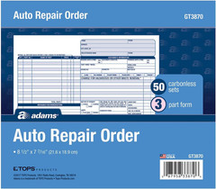Adams Auto Repair Order Forms, 8.5 X 7.44 Inch, 3-Part, Carbonless, 50-Pack, Whi