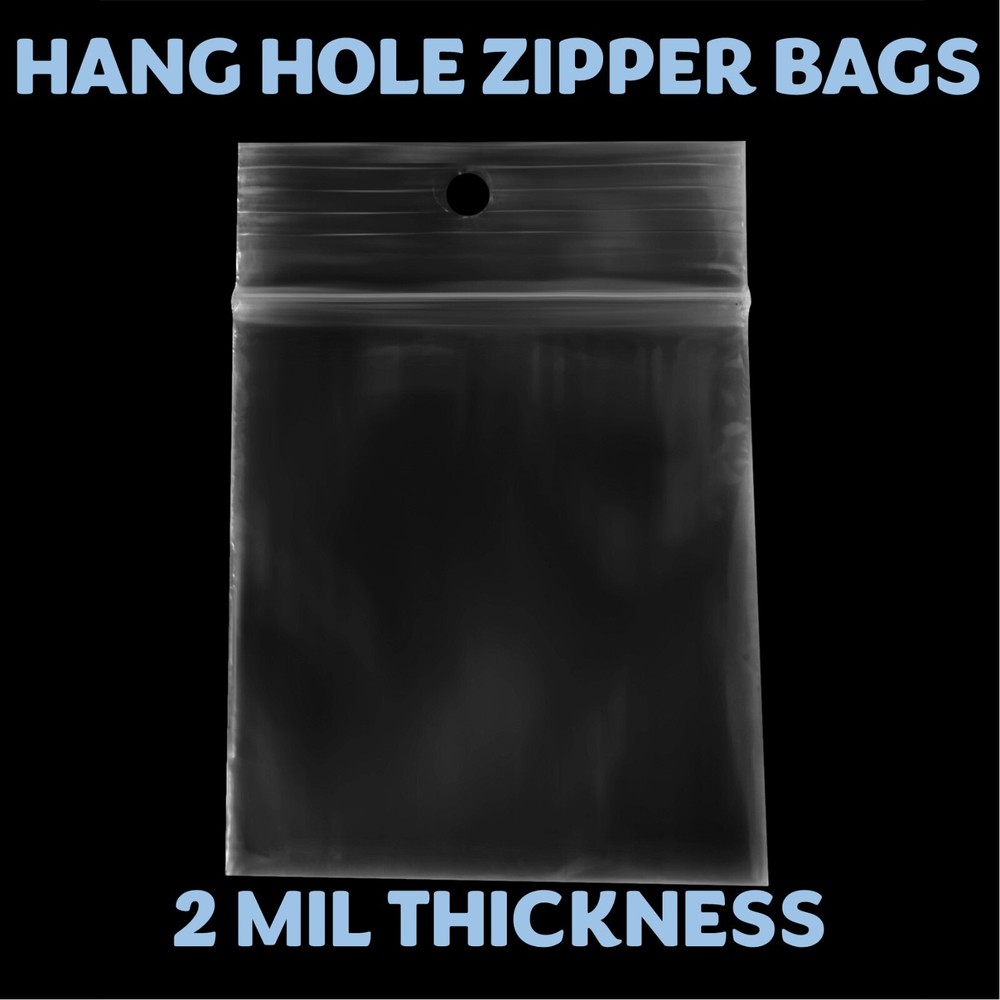 6″x14″ Hang Hole Zip Top Lock Seal Reclosable Poly Bags Zipper Baggies 2Mil