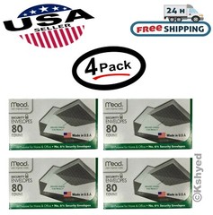 (4 Pack) Mead White Security Envelopes #6 3/4 • 3 5/8″ x 6 1/2″ 80 Ct each -New