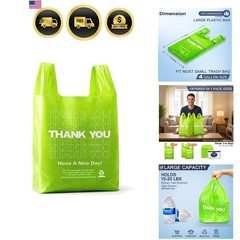 100 Pack “Thank You” T-Shirt Bags – Green Plastic Shopping Bags with Handles,…