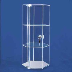 Acrylic Mirror Bottom Rotating Hexagon Display Case 8-1/4″ x 8-1/4″ x 18-7/8″