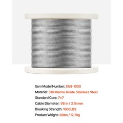 T316 Stainless Steel Cable 1/8″ 7×7 Steel Wire Rope 1000 ft Cable Railing