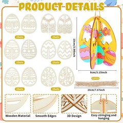 24 Pcs DIY Easter Wooden Ornaments 3D Unfinished Wood Crafts to Paint Easter Han