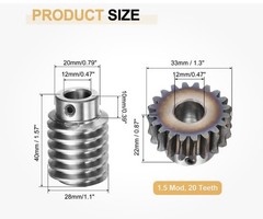 Worm Gear Set 1.5 Module 20:1 Reduction Rate Gear-12mm ID 33mm OD, Rod 12mm Bore
