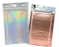 4X8 Holographic, Sunset Peach Bubble Mailers, Metallic Padded Shipping Mailing