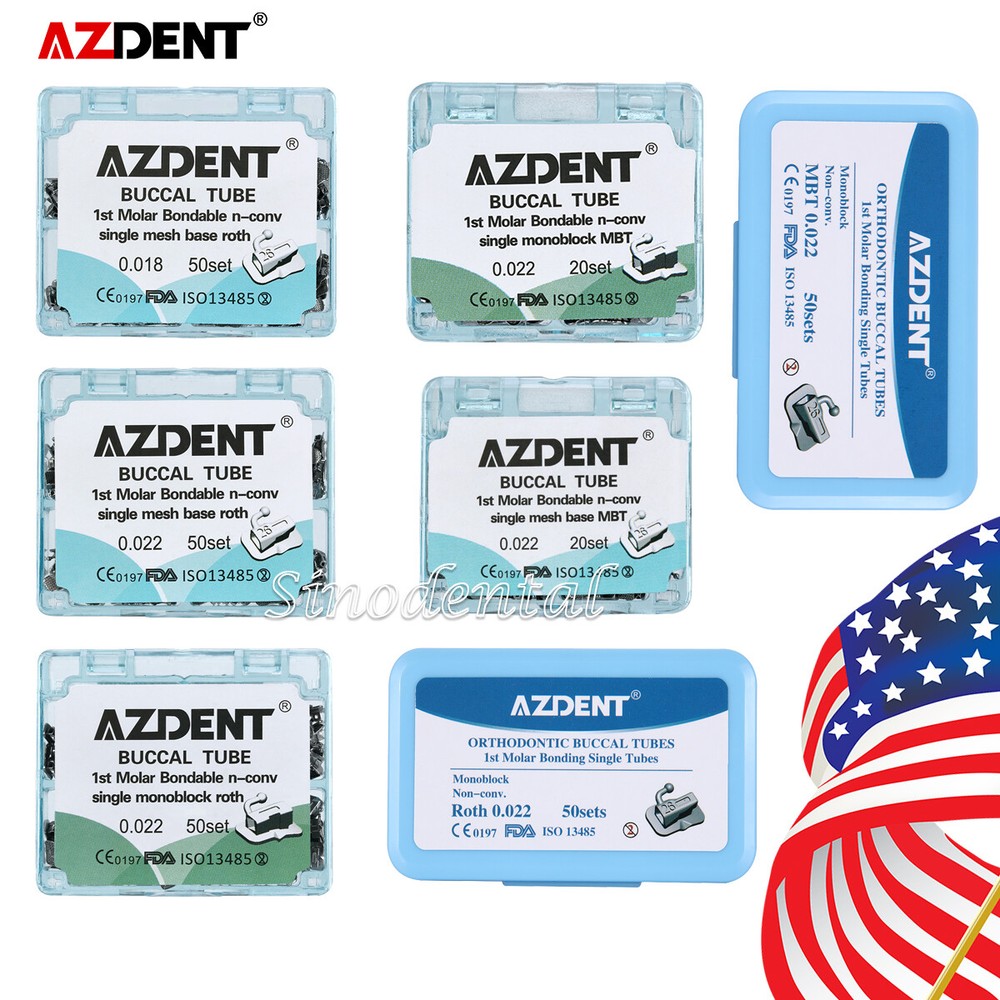 AZDENT Dental Orthodontic Buccal Tube 1st Molar Roth MBT.018 022 Bondable N-Conv