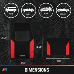 NASCAR Car Floor Mats, Carpet & Red Leather Design Car Mats, Universal-Fit All-W