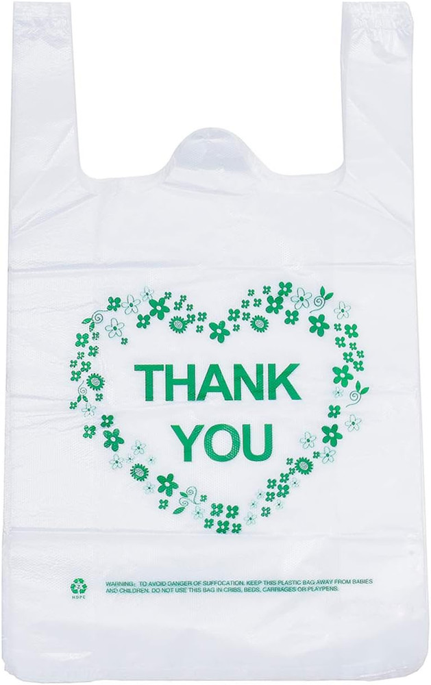 Thank You T Shirt Bags White Plastic Grocery Bags with Handles,Standard Supermar