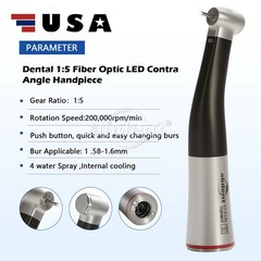 Dental 1:5 LED Fiber Optic Contra Angle Increasing Handpiece Inner 4 Spray black