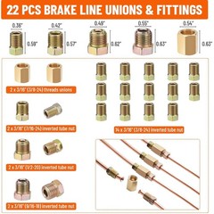 25Ft 3/16″ Copper-Coated Brake Line Repair Kit W/ 16 Fittings, 2 Union and 4 Nut
