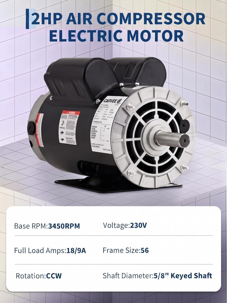 5/8&7/8 Keyed Shaft Air Compressor Motor 2-5HP 230V 3450RPM 56Frame CW/CCW