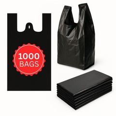 1/6 Large 22 x 6.5 x 11.5 BLACK T-Shirt Heavy Duty Plastic Grocery Shopping Bags