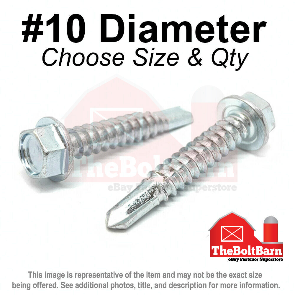 #10 Hex Washer Head Self Drilling Sheet Metal Screws Zinc (Pick Length & Qty)