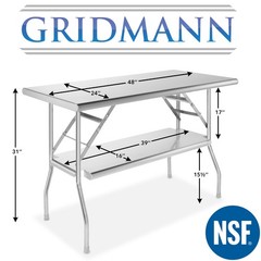 Stainless Steel Folding Commercial Prep Table with Undershelf – 48 x 24 in.
