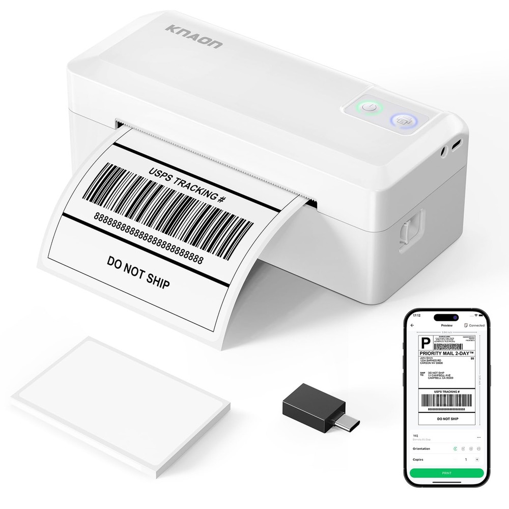 KNAON Shipping Thermal Label Printer, 4×6 Portable White
