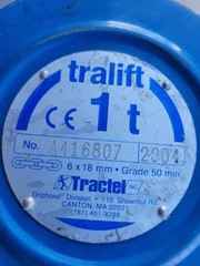 Tractel Inc. USA tralift 1 ton 30ft Chain Hoist W/1t Hook 6 x 18mm Grade 50 Blue