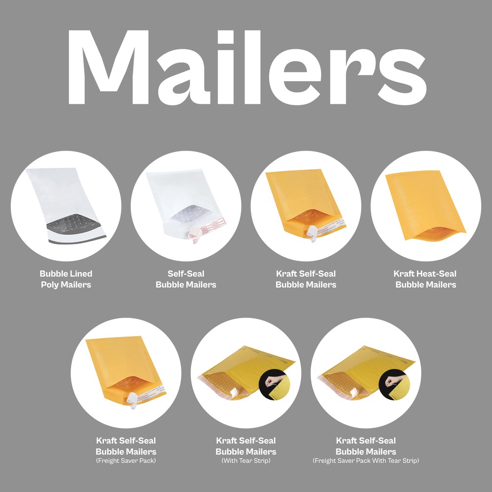 4-14″ Poly/Kraft/White/Color Bubble Mailers (Multi Size) Pack 25-500/Case