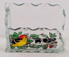 Eagle Bird Wildlife Art Glass Desktop Business Card Holder Joan Baker Retired