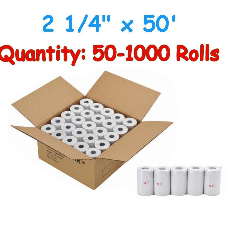 50-1000 Rolls Case 2 1/4″ 57mm x 50′ Thermal Cash Register POS Receipt Paper New