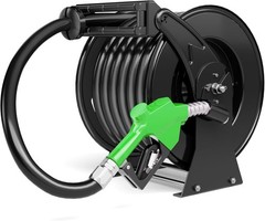 Fuel Hose Reel Retractable Diesel Hose Reel 1″ x 50′ Auto Fueling Nozzle, Black