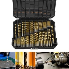 230 Pcs Drill Bit Set, 135° Tip Titanium Coated High Speed Steel, Twist Drill US