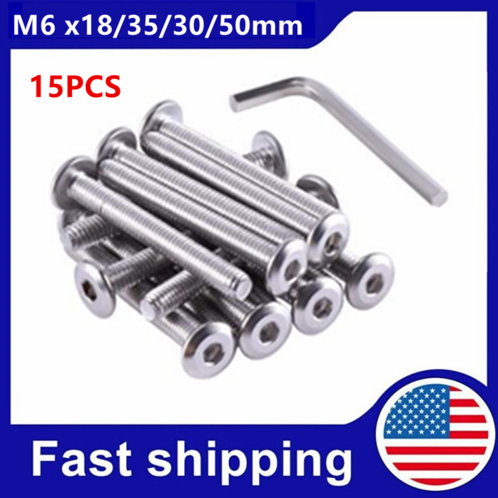 M6 x18/35/30/50mm Stainless Steel Flat Head Hex Socket Cap Bolts Screws – 15pcs