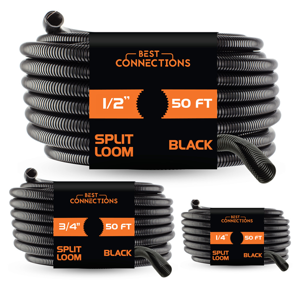 20 Ft Split Loom 1/4″ 1/2″ 3/4″ Black Wire Harness Wrap Cover Sleeve Conduit
