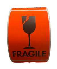 2×3 BROKEN GLASS/FRAGILE, 500 labels per roll, 1-60 Rolls
