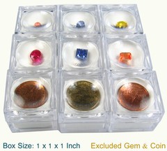 36 PCS OF CLEAR PLASTIC LENS MAGNIFIER ON TOP GEM COINS JAR JEWELRY DISPLAY BOX