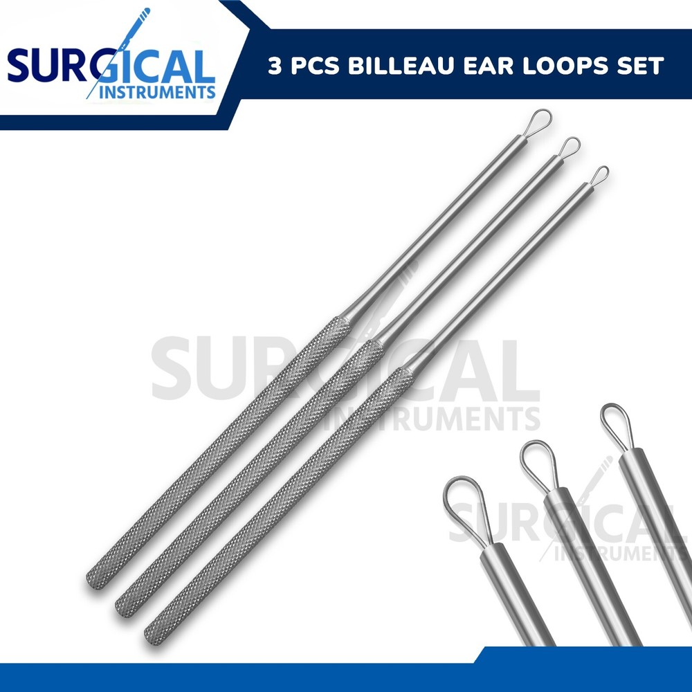 3 Pcs Billeau Ear Pick Ear Loop Curette Set Stainless Steel German Grade