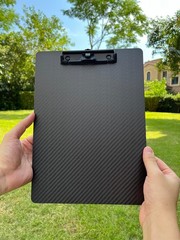 9.4×12.6×0.06 Inch Carbon Fiber Clipboard Black Low Profile Clip Letter/A4